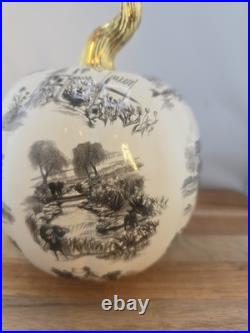 Authentic MacKenzie-Childs Black Toile Resin Pumpkin with Gold Stem NWOT