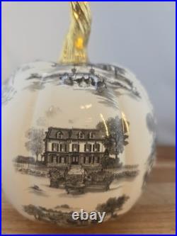 Authentic MacKenzie-Childs Black Toile Resin Pumpkin with Gold Stem NWOT