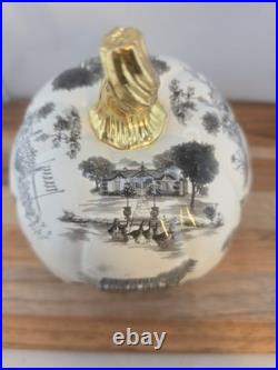 Authentic MacKenzie-Childs Black Toile Resin Pumpkin with Gold Stem NWOT