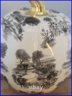 Authentic MacKenzie-Childs Black Toile Resin Pumpkin with Gold Stem NWOT