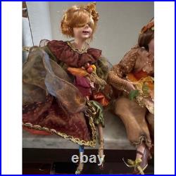 Autumn Harvest Fairy Shelf Sitter Dolls Orange Green Gold 14 Inch Set of 3