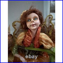 Autumn Harvest Fairy Shelf Sitter Dolls Orange Green Gold 14 Inch Set of 3