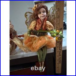 Autumn Harvest Fairy Shelf Sitter Dolls Orange Green Gold 14 Inch Set of 3