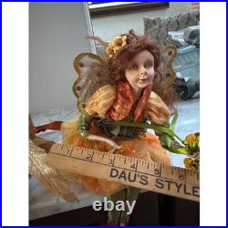 Autumn Harvest Fairy Shelf Sitter Dolls Orange Green Gold 14 Inch Set of 3