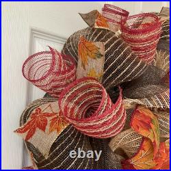 Autumn Leaves Welcome Deco Mesh Wreath Handmade Deco Mesh Autumn Leaves Welcome Deco Mesh Wreath Handmade Deco Mesh