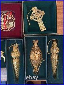 BALDWIN 24kt Gold over Brass Holiday Christmas Ornaments w Box Lot of 19