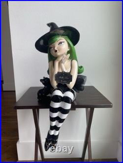 BELLA LUX Green Hair Witch With Cat Large Shelf Sitter Figurine Halloween Decor BELLA LUX Green Hair Witch With Cat Large Shelf Sitter Figurine Halloween Decor