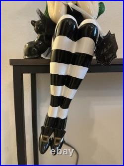 BELLA LUX Green Hair Witch With Cat Large Shelf Sitter Figurine Halloween Decor