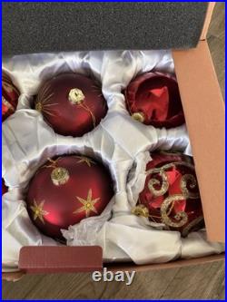 BRILLIANT BORDEAUX JUMBO ORNAMENT SET Of 6 Red And Gold Pre Owned Balsam Hill