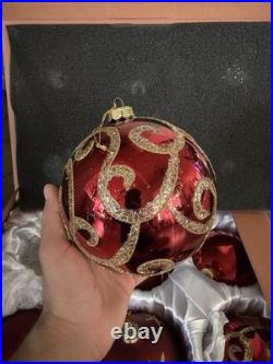 BRILLIANT BORDEAUX JUMBO ORNAMENT SET Of 6 Red And Gold Pre Owned Balsam Hill
