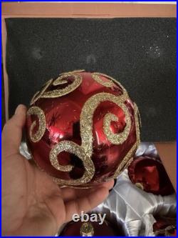 BRILLIANT BORDEAUX JUMBO ORNAMENT SET Of 6 Red And Gold Pre Owned Balsam Hill