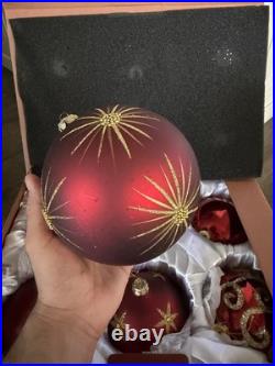 BRILLIANT BORDEAUX JUMBO ORNAMENT SET Of 6 Red And Gold Pre Owned Balsam Hill