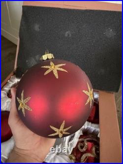 BRILLIANT BORDEAUX JUMBO ORNAMENT SET Of 6 Red And Gold Pre Owned Balsam Hill