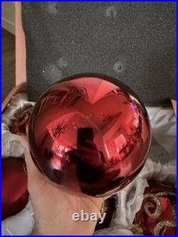 BRILLIANT BORDEAUX JUMBO ORNAMENT SET Of 6 Red And Gold Pre Owned Balsam Hill
