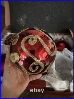 BRILLIANT BORDEAUX JUMBO ORNAMENT SET Of 6 Red And Gold Pre Owned Balsam Hill