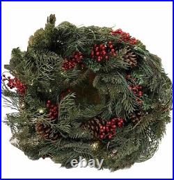 Balsam Hill 28 inch Outdoor Red Berry Pine Wreath LED $189 Open box