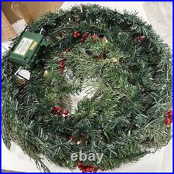 Balsam Hill 28 inch Outdoor Red Berry Pine Wreath LED $189 Open box