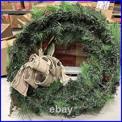 Balsam Hill 34 Farmhouse Wreath Open Clear LED Battery Operated Box distressed