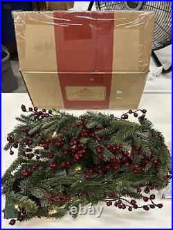 Balsam Hill Battery 6 Foot Garland Red Berry Fraser Fir Candlelight LED Ope