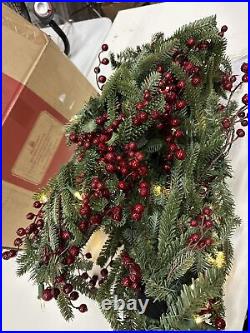 Balsam Hill Battery 6 Foot Garland Red Berry Fraser Fir Candlelight LED Ope