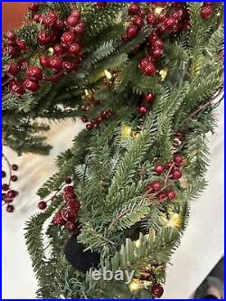 Balsam Hill Battery 6 Foot Garland Red Berry Fraser Fir Candlelight LED Ope