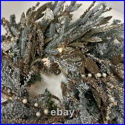 Balsam Hill Gold frosted beaded Holiday Wreath 28 $199 Half Doesn't Light up