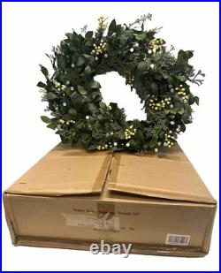 Balsam Hill-Light Issue- White Berry Cypress Wreath 34 Prelit $229 NEWithOpen Box