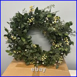 Balsam Hill-Light Issue- White Berry Cypress Wreath 34 Prelit $229 NEWithOpen Box