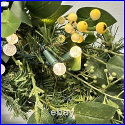 Balsam Hill-Light Issue- White Berry Cypress Wreath 34 Prelit $229 NEWithOpen Box