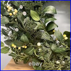 Balsam Hill-Light Issue- White Berry Cypress Wreath 34 Prelit $229 NEWithOpen Box