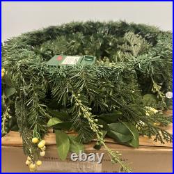 Balsam Hill-Light Issue- White Berry Cypress Wreath 34 Prelit $229 NEWithOpen Box
