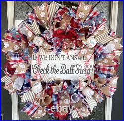 Baseball Check Field Deco Mesh Front Door Wreath, Coach Team Mom Parent Gift MLB