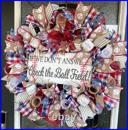 Baseball Check Field Deco Mesh Front Door Wreath, Coach Team Mom Parent Gift MLB