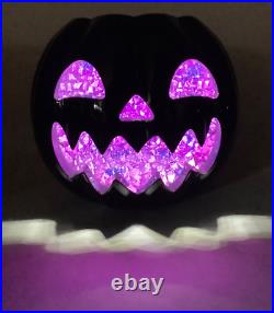 Bath & Body Works 6.25 LED Light-up Crystal Black Pumpkin 3-wick Candle Holder