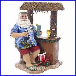 Beach Santa Sitting at Tiki Bar Fabriche Christmas Figurine 11 Inch C2519 New
