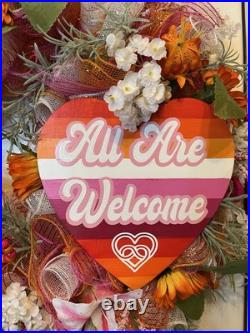 Beautiful Extra Large Pride Lesbian Flag Everyday Wreath All Are Welcome LGBTQIA Beautiful Extra Large Pride Lesbian Flag Everyday Wreath All Are Welcome LGBTQIA