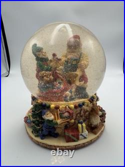 Beautiful Holiday Christmas Large Snow Globe Water Globe Santa & Elf w Music Box