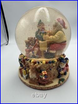 Beautiful Holiday Christmas Large Snow Globe Water Globe Santa & Elf w Music Box