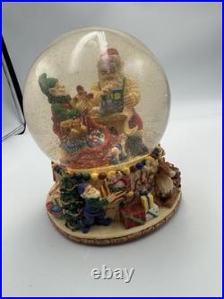Beautiful Holiday Christmas Large Snow Globe Water Globe Santa & Elf w Music Box