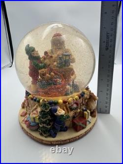 Beautiful Holiday Christmas Large Snow Globe Water Globe Santa & Elf w Music Box