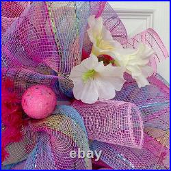 Beautiful Pastel Easter Egg Deco Mesh Wreath