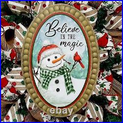 Believe In The Magic Snowman Deco Mesh Handmade Wreath