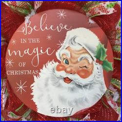 Believe In The Magic of Christmas Santa Claus Deco Mesh Handmade Wreath