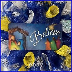 Believe Nativity Christmas Wreath Handmade Deco Mesh