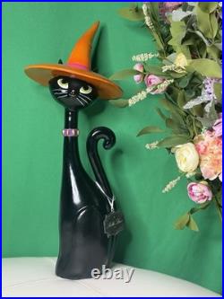 Bella Lux 24 Black Cat With Orange Witch Hat Large Halloween Decor Figurine NWT