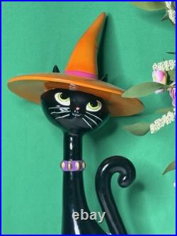 Bella Lux 24 Black Cat With Orange Witch Hat Large Halloween Decor Figurine NWT