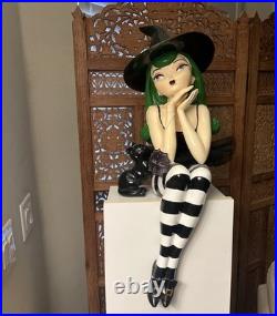 Bella Lux Halloween Witch 24 inch Shelf Sitter Black Cat Green Hair Striped NEW