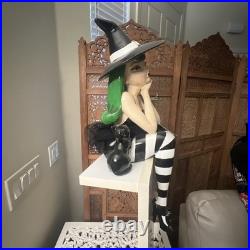 Bella Lux Halloween Witch 24 inch Shelf Sitter Black Cat Green Hair Striped NEW