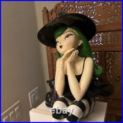 Bella Lux Halloween Witch 24 inch Shelf Sitter Black Cat Green Hair Striped NEW
