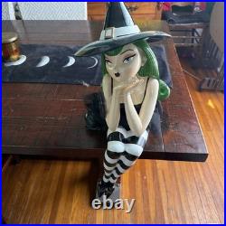 Bella Lux Sitting Witch With Green Hair & Black Cat 24 Large Halloween Decor #1
